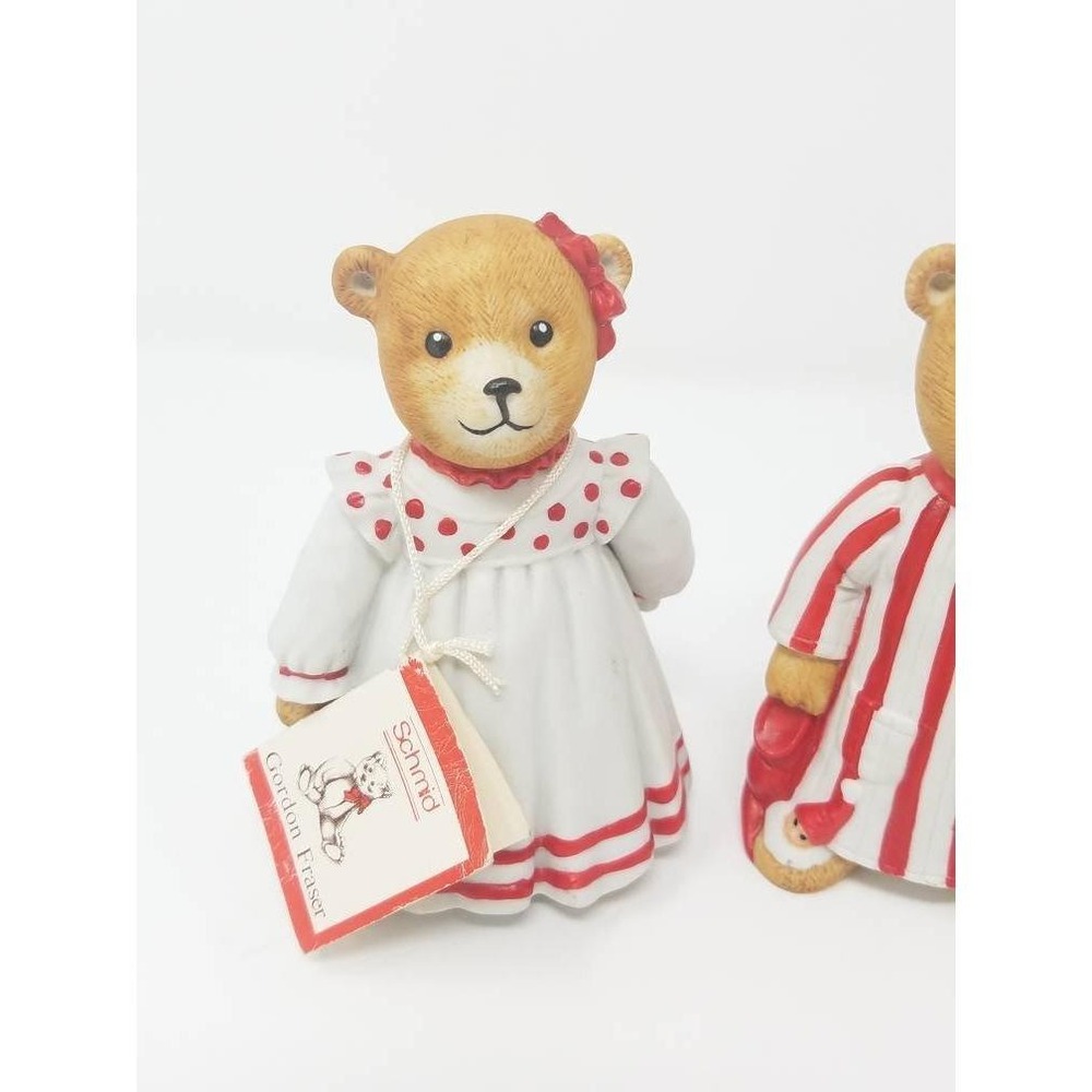 Vtg Schmid 1984 bears in pajamas PJ's figurine porcelain collectible set of 2 - Picture 5 of 5